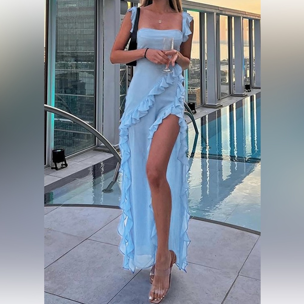 Ruffled Light Blue Dress